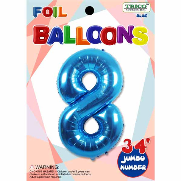 34" Blue Number 8 Supershape Decorative Foil Balloon