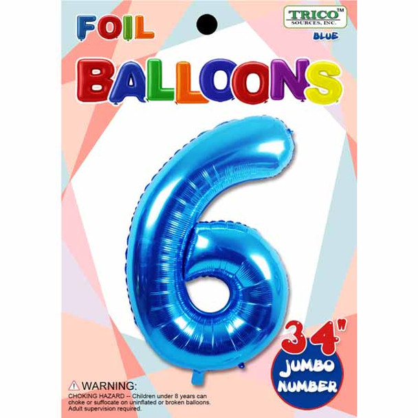 Jumbo Supershape #6 Blue Birthday Foil Balloon
