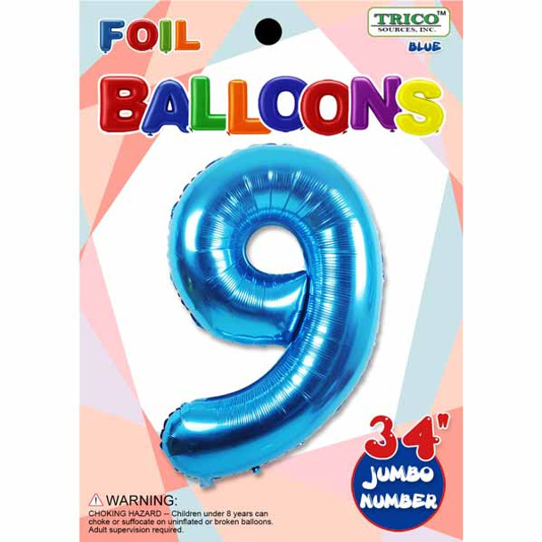 Jumbo Supershape #9 Blue Birthday Foil Balloon