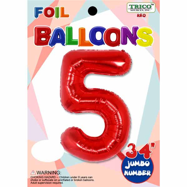 Jumbo Supershape #5 Red Birthday Foil Balloon
