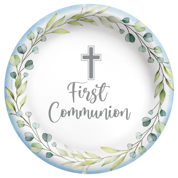 My First Communion 6.75" Round Plates - Blue 20/CT