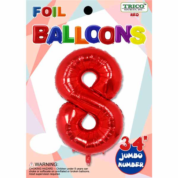 Jumbo Supershape #8 Red Birthday Foil Balloon