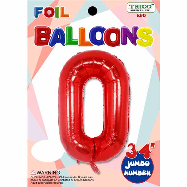 Jumbo Supershape #0 Red Birthday Foil Balloon