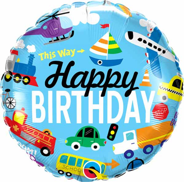 Happy Birthday Transportation Vehicles Foil Balloon
