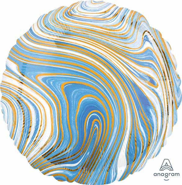 Marblez Swirls 18" Blue Gold White Round Foil Balloon