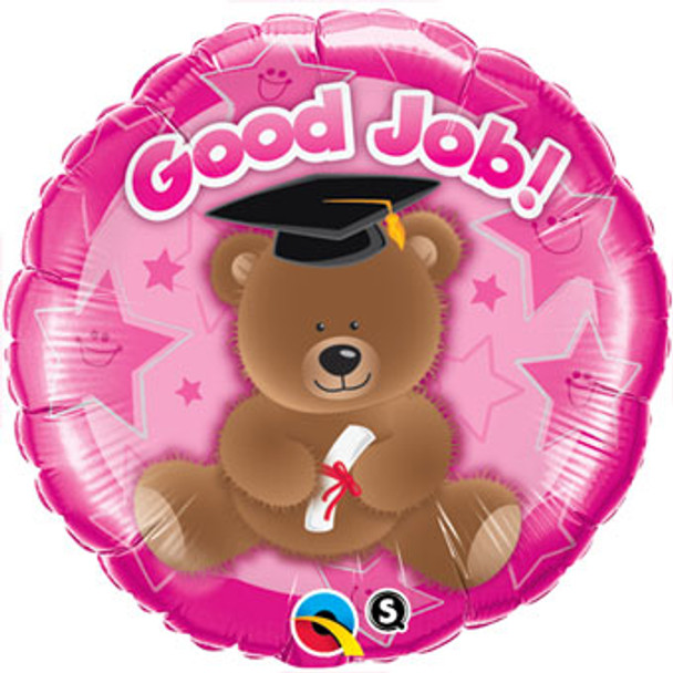 18" Good Job Pink Bear Foil Balloon