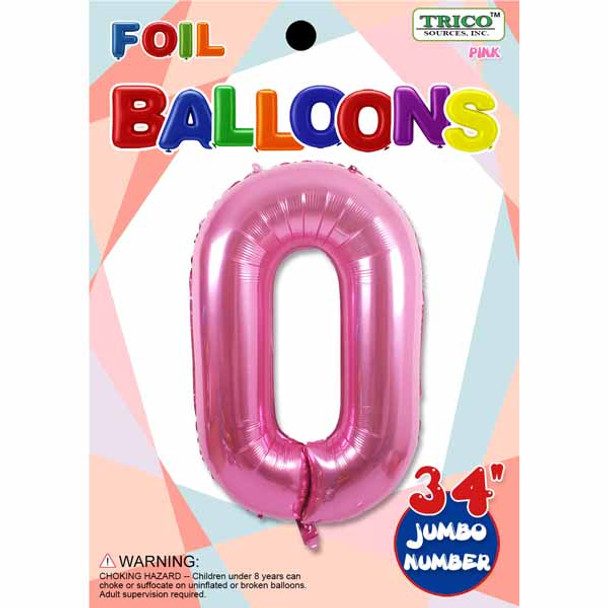 34" Pink Number 0 Supershape Decorative Foil Balloon