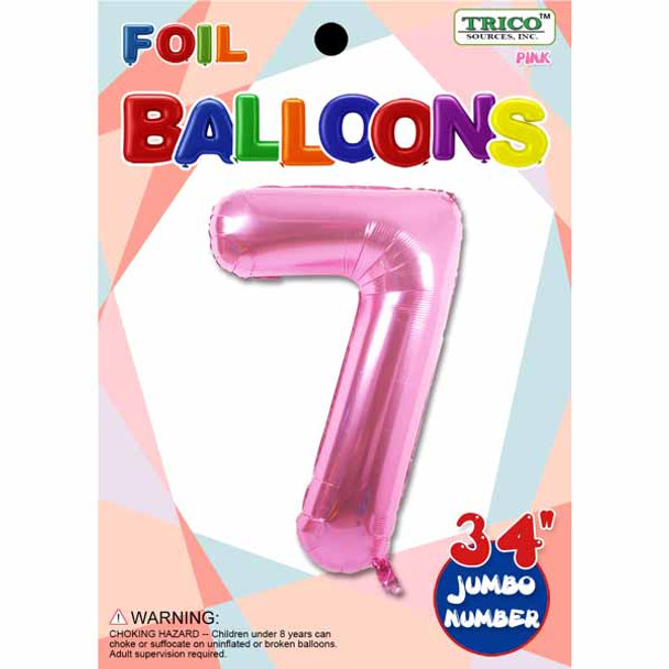 34" Pink Number 7 Supershape Decorative Foil Balloon