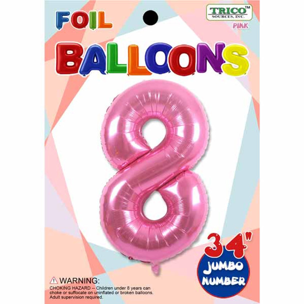 34" Pink Number 8 Supershape Decorative Foil Balloon