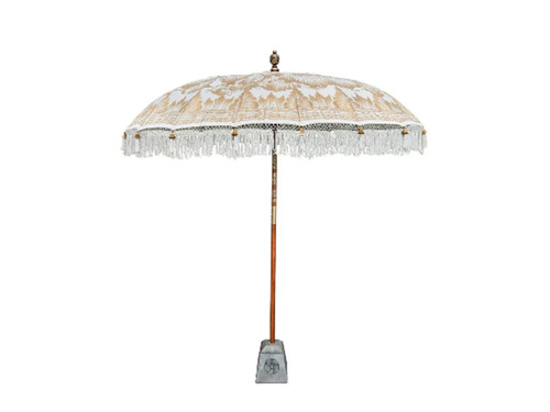 Todo Bien Bali parasol creme met volledig gouden beschildering, fringe 300 cm