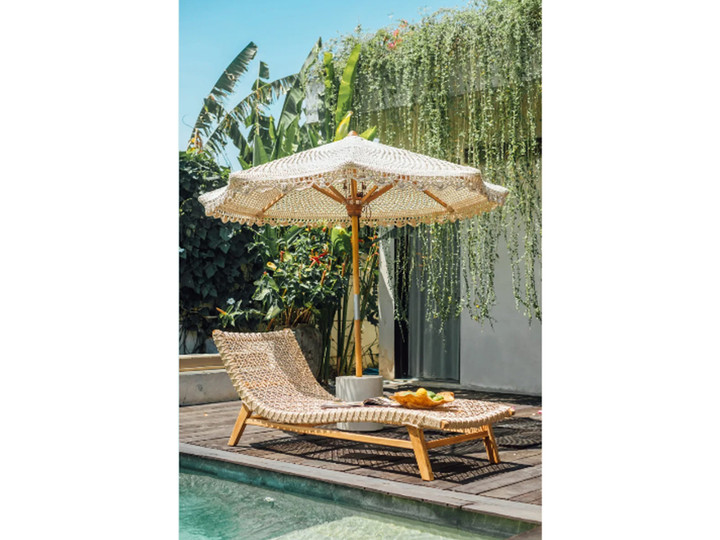 Todo Bien handgeknoopte parasol creme (ronde afwerking) 250 cm || Aanrader