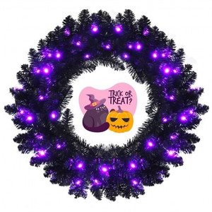 24 Inch Pre-lit Halloween Wreath with 35 Purple LED Lights B593-CM23476