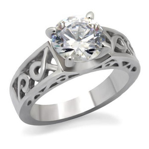 TK069 - High polished (no plating) Stainless Steel Ring with AAA Grade CZ  in Clear A874-TK069