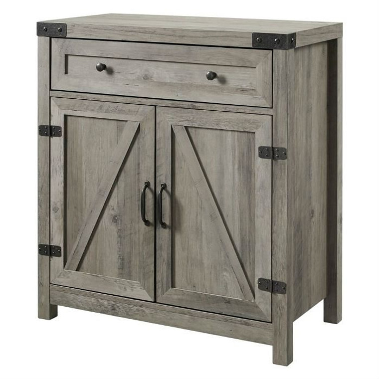 Rustic Farmhouse Barn Door Accent Storage Cabinet Grey Wash Q280-GWH981482