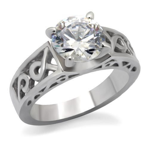 TK069 - High polished (no plating) Stainless Steel Ring with AAA Grade CZ  in Clear A874-TK069