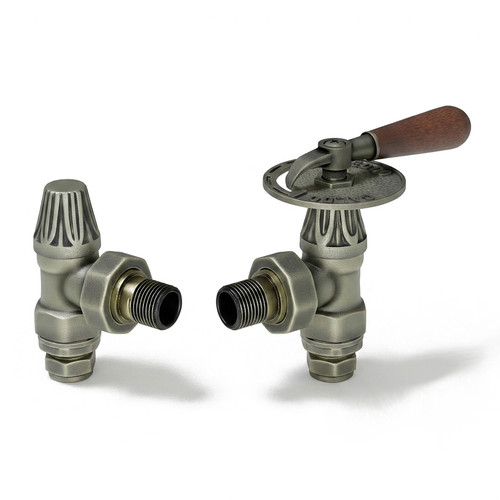 ABB-LEV-OEB-ALT00 - Abbey Throttle Radiator Valve & Lockshield - Old English Brass (Angled Manual)