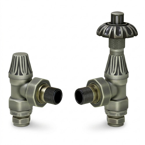 ABB-TRV-OEB-ALT00 - Abbey Thermostatic Radiator Valve & Lockshield - Old English Brass (Angled TRV)