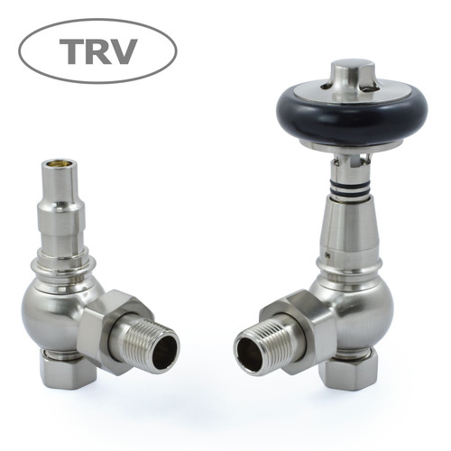 AMB-AG-SN - Amberley Thermostatic Radiator Valves - Brushed Satin Nickel (Angled TRV)