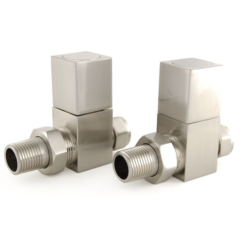 CUBEX-ST-SN - Cubex Square Straight Radiator Valves - Brushed Satin Nickel