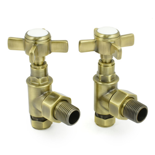 WESTMIN-2-AG-AB - Westminster Crosshead Rad Valves Angled Antique Brass (pair)