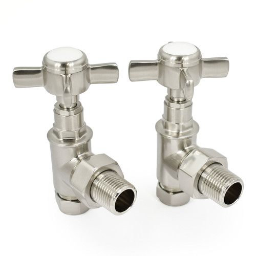WESTMIN-2-AG-SN - Westminster Crosshead Rad Valves Angled Brushed Satin Nickel (pair)
