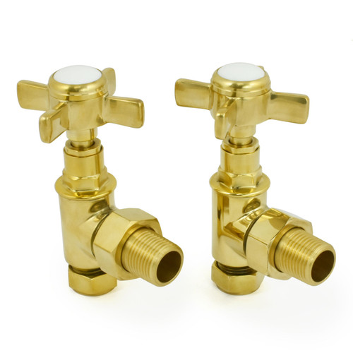 WESTMIN-2-AG-UB - Westminster Crosshead Rad Valves Angled Unlacquered Brass (pair)