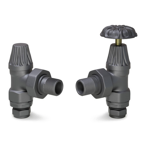 ABB-MAN-PW-ALT00 - Abbey Radiator Valve and Lockshield - Light Pewter (Angled Manual)