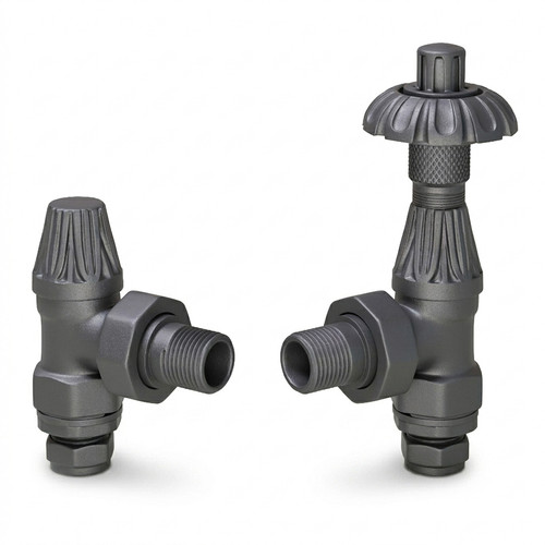 ABB-TRV-PW-ALT00 - Abbey Thermostatic Radiator Valve & Lockshield - Light Pewter (Angled TRV)