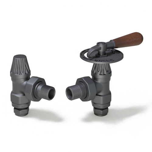 ABB-LEV-PW-ALT00 - Abbey Throttle Radiator Valve & Lockshield - Light Pewter (Angled Manual)