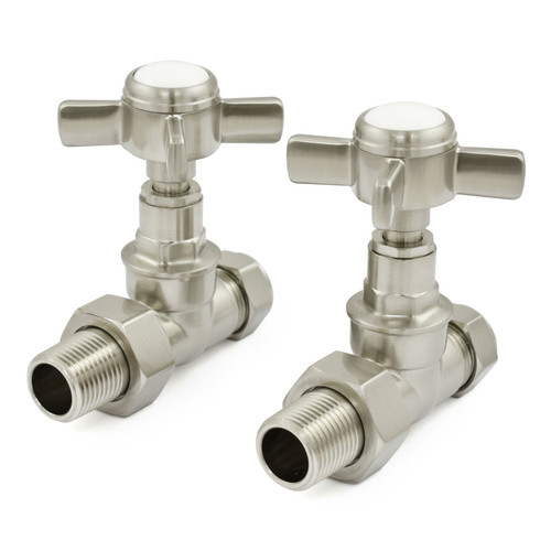 WESTMIN-2-ST-SN - Westminster Crosshead Rad Valves Straight Brushed Satin Nickel (Pair)