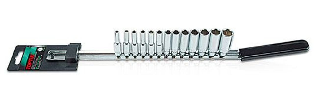 Toptul 13PCS 1/4" DR. 6PT Deep Socket Rail Set - METRIC (GAAQ1309)