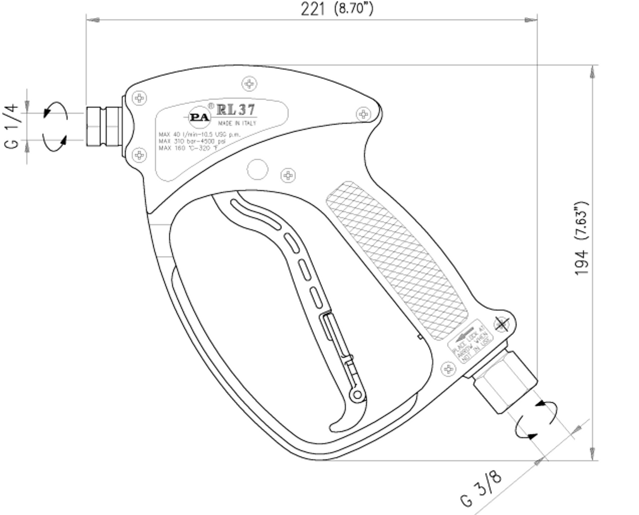 RL37 Swivel Gun 3/8M In x 1/4F Out