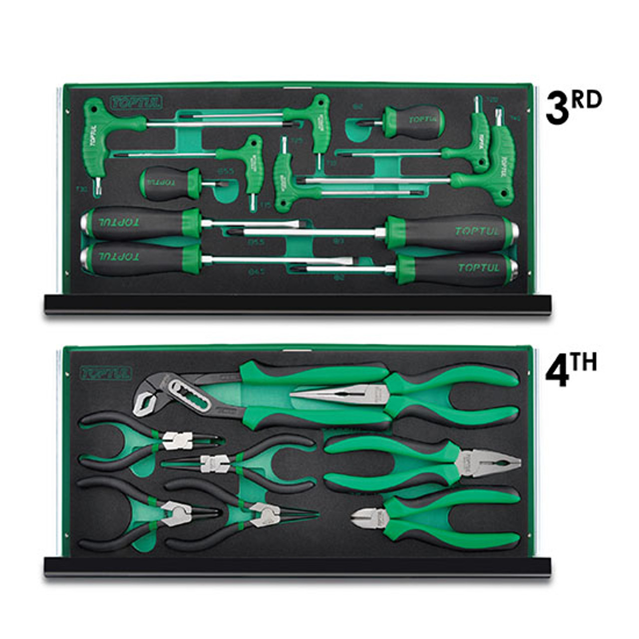 Toptul 82pc Professional Mechanical Tool Chest Set GREEN - 3rd and 4th drawer
