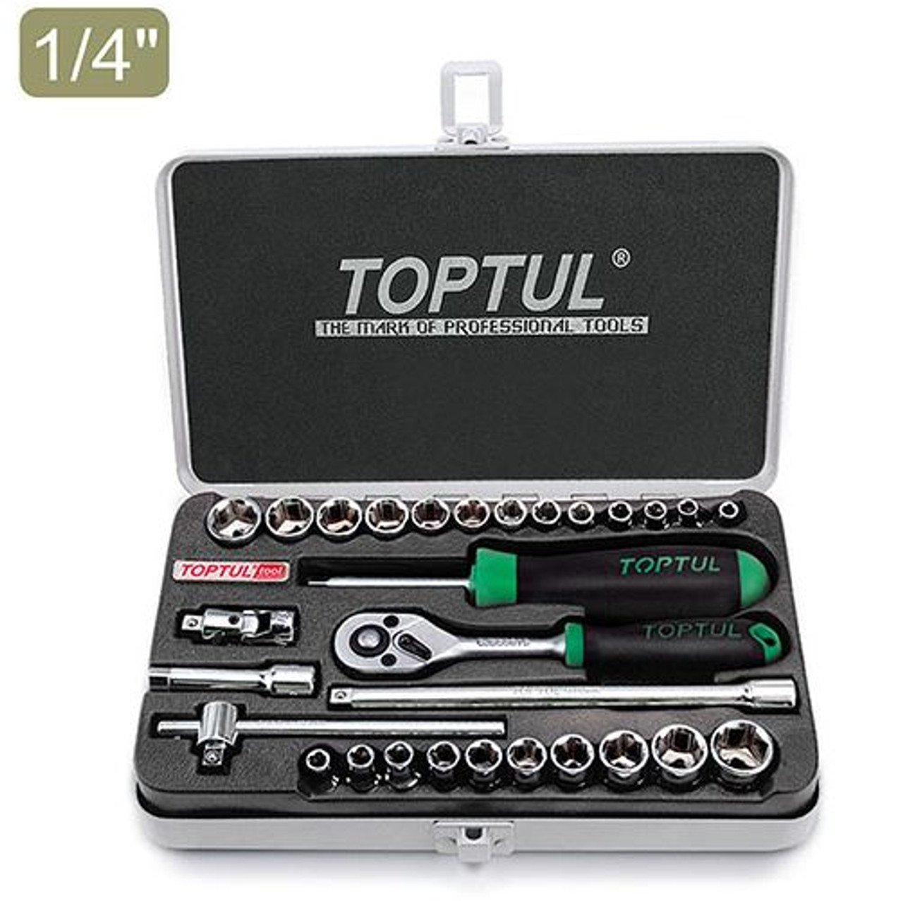 Toptul 29PCS 1/4" DR. 6PT Socket Set (METRIC & SAE) (GCAD2902)