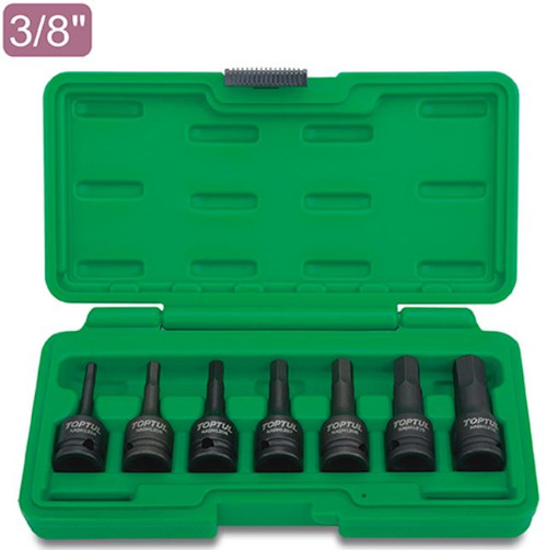 Toptul 7PCS 3/8" DR. Hex Bit Impact Socket Set (GDAI0704)