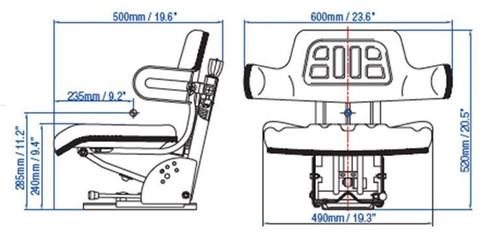 Universal Tractor Seat dimensions