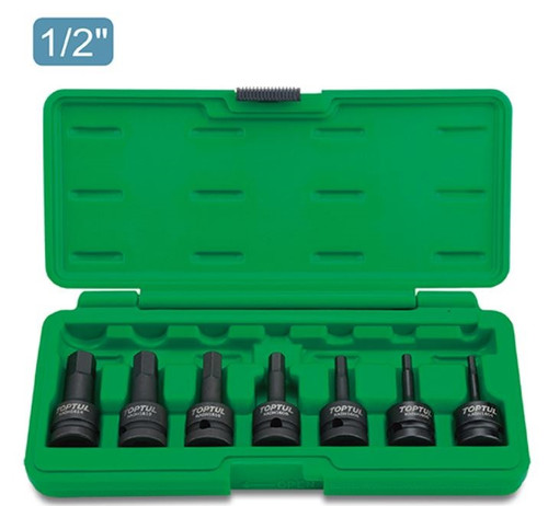 Toptul 7PCS 1/2" DR. Hex Bit Impact Socket Set (GDAI0702)