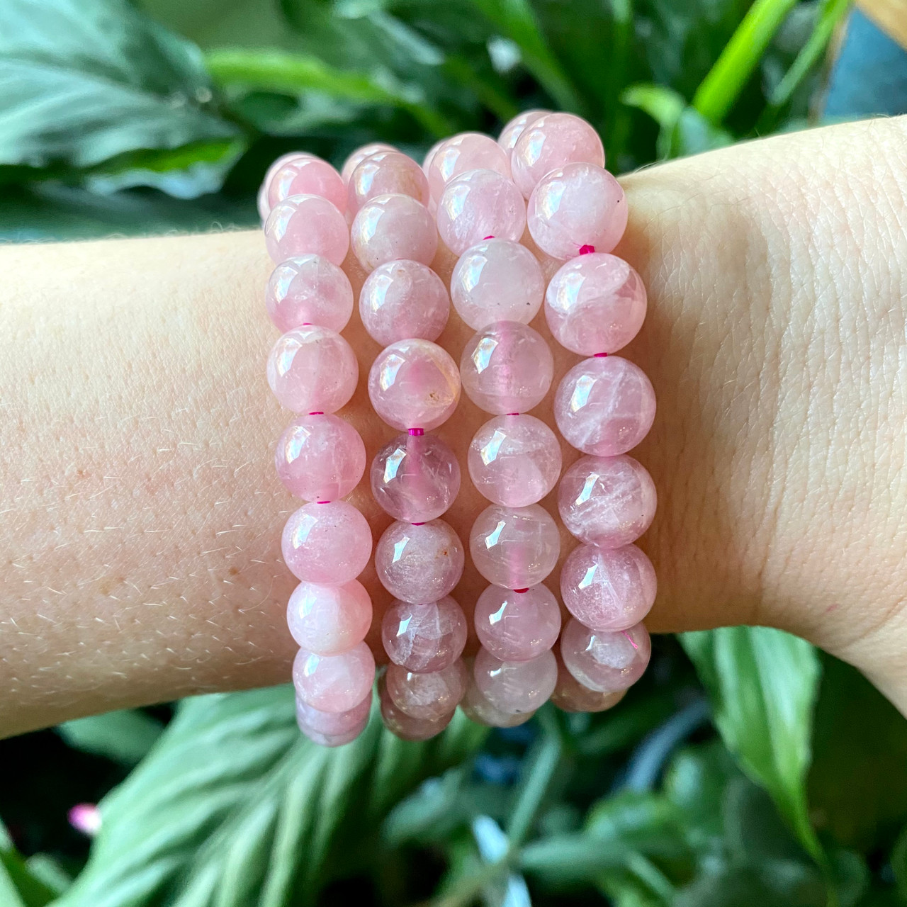 Certified One Rose Quartz Bracelet Crystal Bracelet Round Beads 8 mm Size -  Tantra Astro