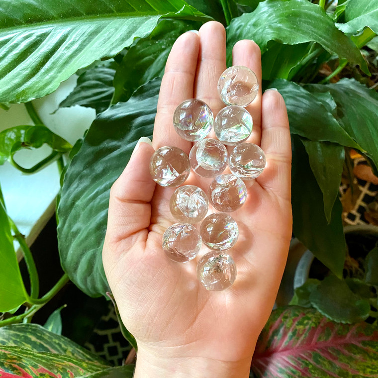 Rainbow clear quartz crystal mini sphere