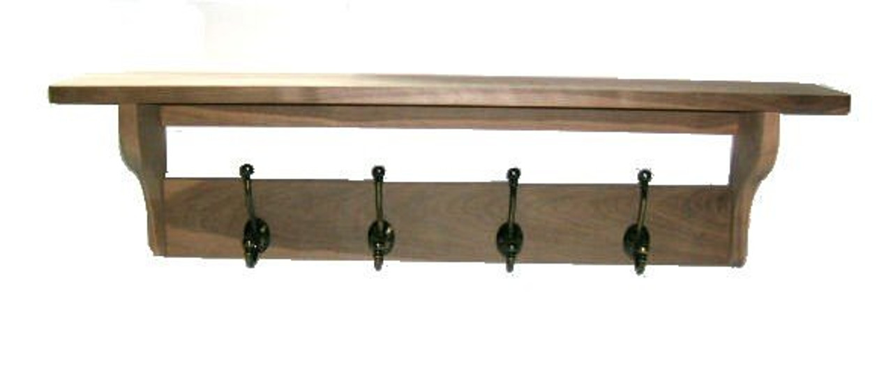 Unfinished Walnut Coat Rack w Shelf