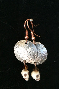 Earrings/ Hammered Earrings w/Howelite Skull