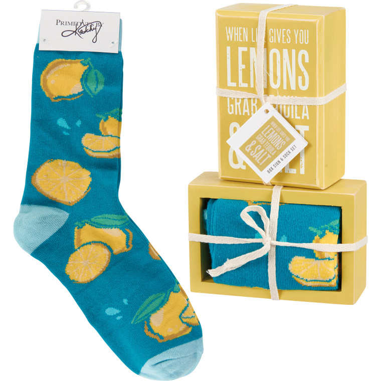 Lemons socks and box sign