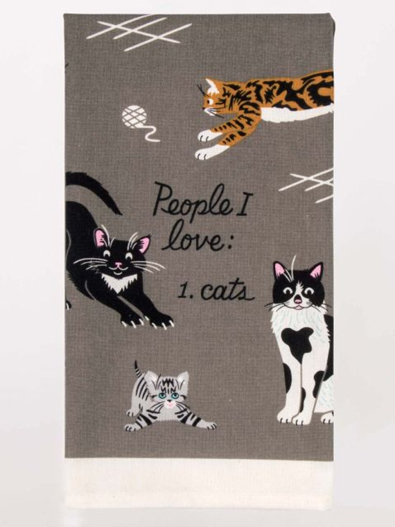 People I love cats dish towel