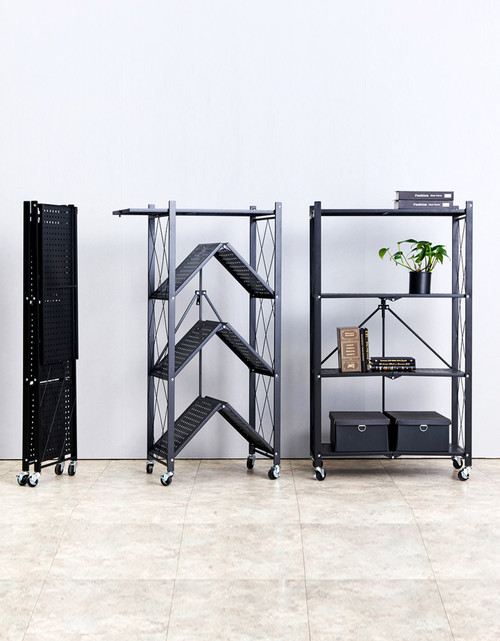 [한정수량] 센스업 3초 접이식 4단 선반 (단품, 블랙)