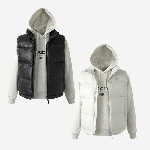 뉴발란스 패딩 조끼 + 후드티 세트(블랙, 화이트 옵션 선택)