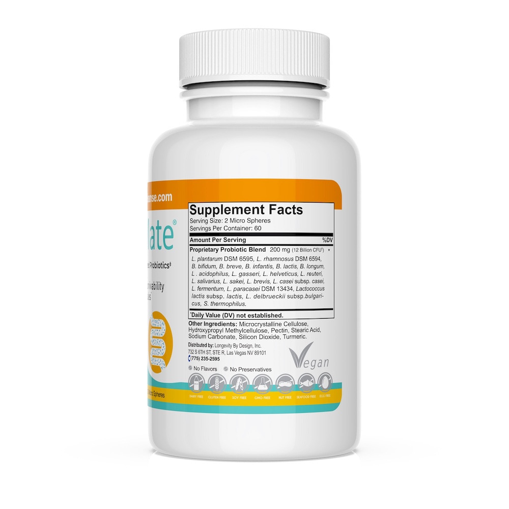 Gut Mate® Probiotics - Clinically documented Strains - 60 Bio-tract (Biotract) Micro pearls include Lactobacillus  plantarum DSM 6595, Lactobacillus rhamnosus DSM 6594,