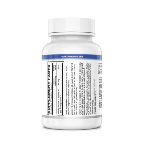 OsteoMate™ - Vitamin K2 MK7 helps activate osteocalcin, which helps to build new bone;  Activate MGP, which is responsible for regulating the amount of calcium that accumulates in arterial walls; Helps support the health and elasticity of arterial walls.†