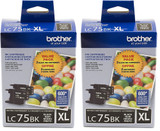 Original Brother LC-75BK Black Ink Cartridges Pack of 2