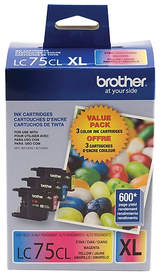 Original Brother LC-75 Ink Cartridges Pack of 3 Cyan Magenta Yellow