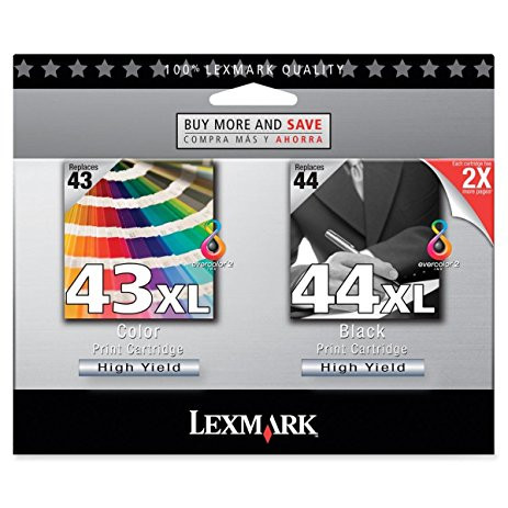 Original Lexmark 43XL 44XL Black and Color High Yield Ink Cartridge Dual Pack 18Y0372